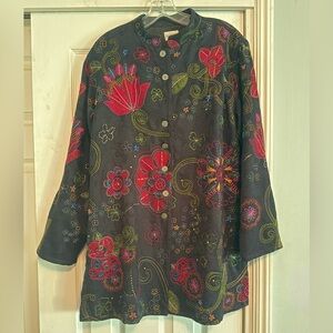 Chico’s Floral Embroidered Black Jacket NWOT